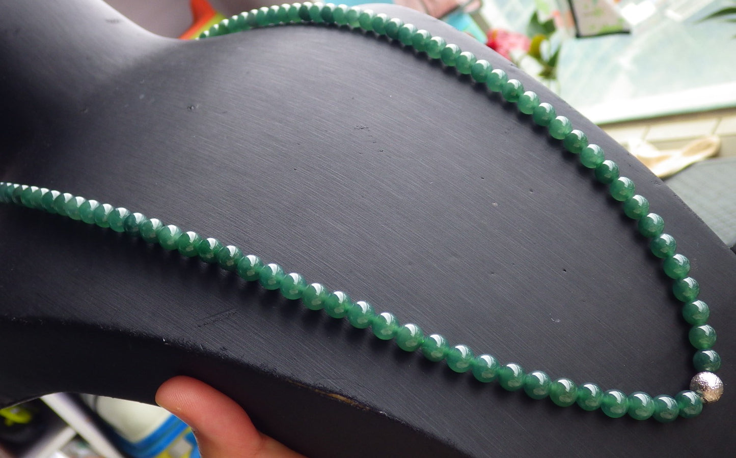 Certified Icy Green Burma 100% Natural A JADE Jadeite Bead Beads Necklace 27 inches 项链 651228 TN