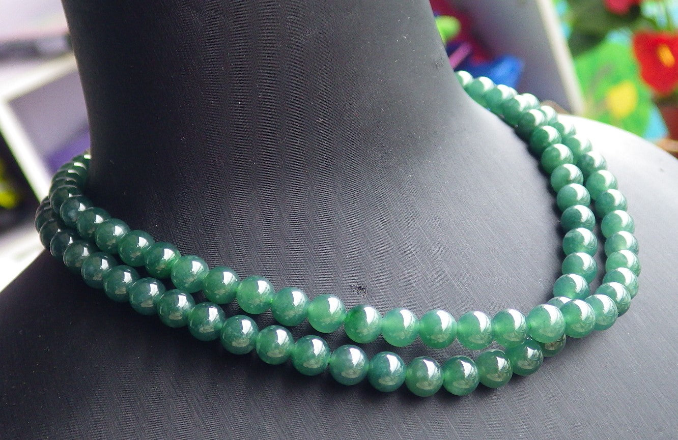 Certified Icy Green Burma 100% Natural A JADE Jadeite Bead Beads Necklace 27 inches 项链 651228 TN