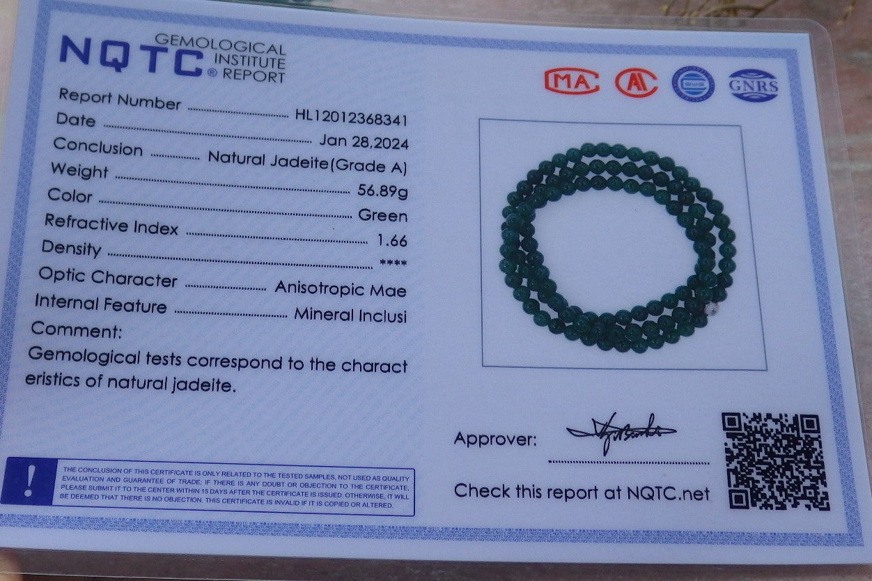 Certified Icy Green Burma 100% Natural A JADE Jadeite Bead Beads Necklace 27 inches 项链 651228 TN
