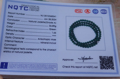 Certified Icy Green Burma 100% Natural A JADE Jadeite Bead Beads Necklace 27 inches 项链 651228 TN