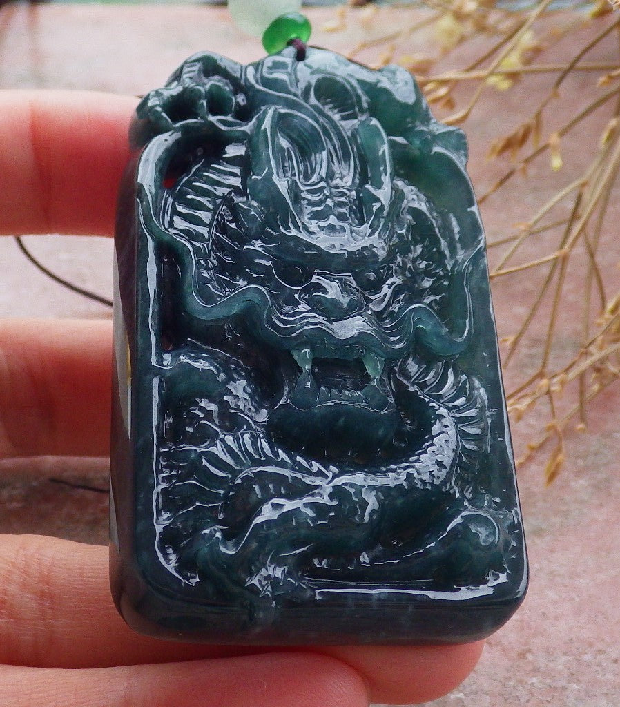 Certified Icy Green Burma 100% Natural A Jade jadeite Pendant Dragon Money Coin Necklace 生意兴隆 651237 TN