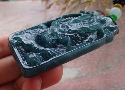 Certified Icy Green Burma 100% Natural A Jade jadeite Pendant Dragon Money Coin Necklace 生意兴隆 651237 TN