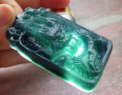 Certified Icy Green Burma 100% Natural A Jade jadeite Pendant Dragon Money Coin Necklace 生意兴隆 651237 TN