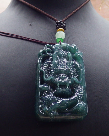 Certified Icy Green Burma 100% Natural A Jade jadeite Pendant Dragon Money Coin Necklace 生意兴隆 651237 TN