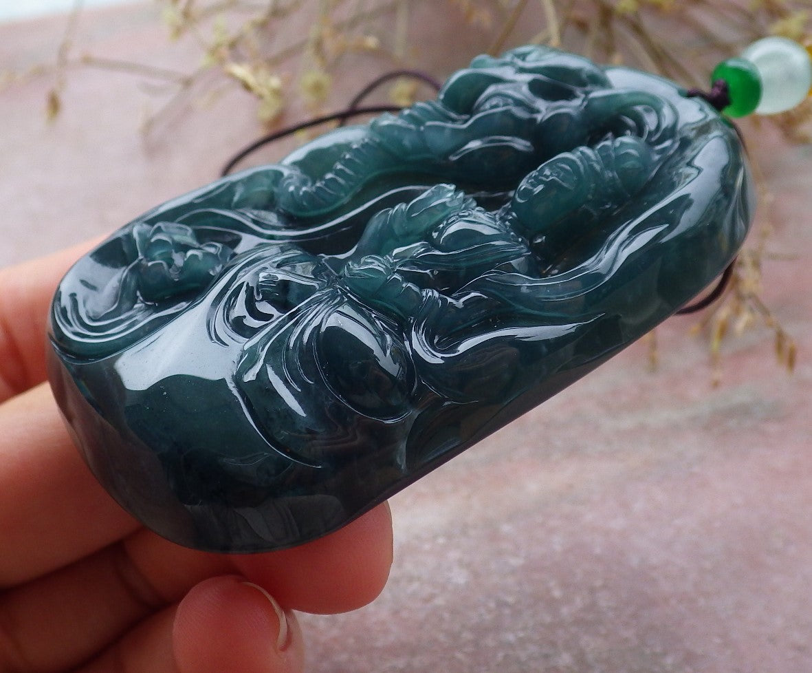 Certified Icy Green Burma 100% Natural A Jade jadeite Pendant  Guanyin Kwan Yin Elephant Necklace 观音 651247 TN