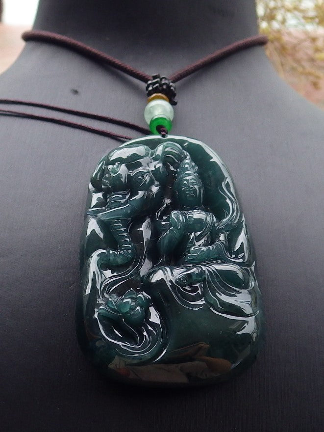 Certified Icy Green Burma 100% Natural A Jade jadeite Pendant  Guanyin Kwan Yin Elephant Necklace 观音 651247 TN