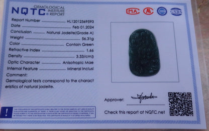Certified Icy Green Burma 100% Natural A Jade jadeite Pendant  Guanyin Kwan Yin Elephant Necklace 观音 651247 TN