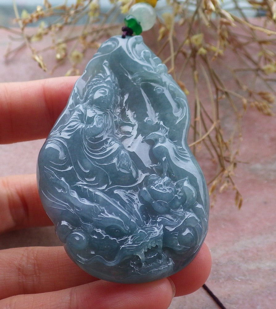 Certified Icy Green Lavender Burma 100% Natural A Jade jadeite Pendant Guanyin Kwan Yin Dragon Phoenix Lotus Flower Necklace 观音 651265 TN