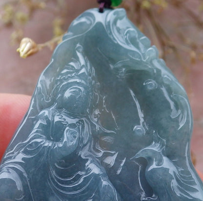 Certified Icy Green Lavender Burma 100% Natural A Jade jadeite Pendant Guanyin Kwan Yin Dragon Phoenix Lotus Flower Necklace 观音 651265 TN