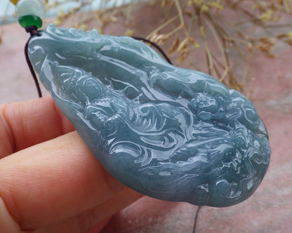 Certified Icy Green Lavender Burma 100% Natural A Jade jadeite Pendant Guanyin Kwan Yin Dragon Phoenix Lotus Flower Necklace 观音 651265 TN