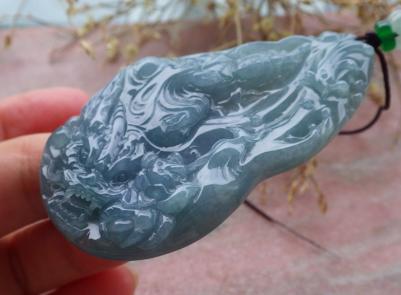 Certified Icy Green Lavender Burma 100% Natural A Jade jadeite Pendant Guanyin Kwan Yin Dragon Phoenix Lotus Flower Necklace 观音 651265 TN