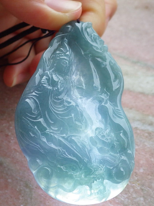 Certified Icy Green Lavender Burma 100% Natural A Jade jadeite Pendant Guanyin Kwan Yin Dragon Phoenix Lotus Flower Necklace 观音 651265 TN