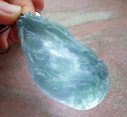 Certified Icy Green Lavender Burma 100% Natural A Jade jadeite Pendant Guanyin Kwan Yin Dragon Phoenix Lotus Flower Necklace 观音 651265 TN