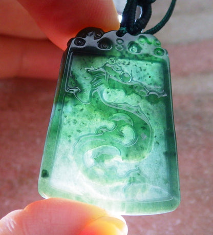 Pair Certified Icy Green Burma 100% Natural A Jade jadeite Pendant Dragon Phoenix Necklace 龙凤 651274 TN