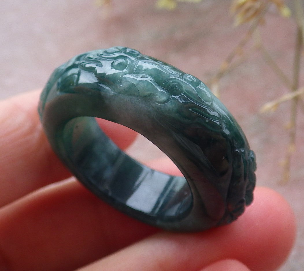 Certified Icy Green Burma 100% Natural A JADE Jadeite Dragon RING USA. 10.25 戒指 651283 TN