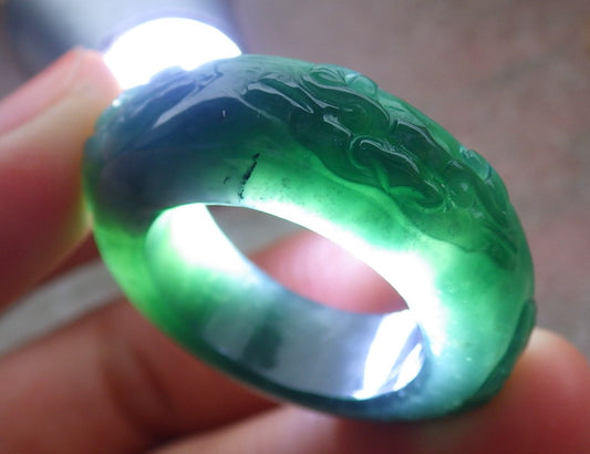 Certified Icy Green Burma 100% Natural A JADE Jadeite Dragon RING USA. 10.25 戒指 651283 TN