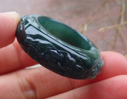 Certified Icy Green Burma 100% Natural A JADE Jadeite Dragon RING USA. 10.25 戒指 651283 TN