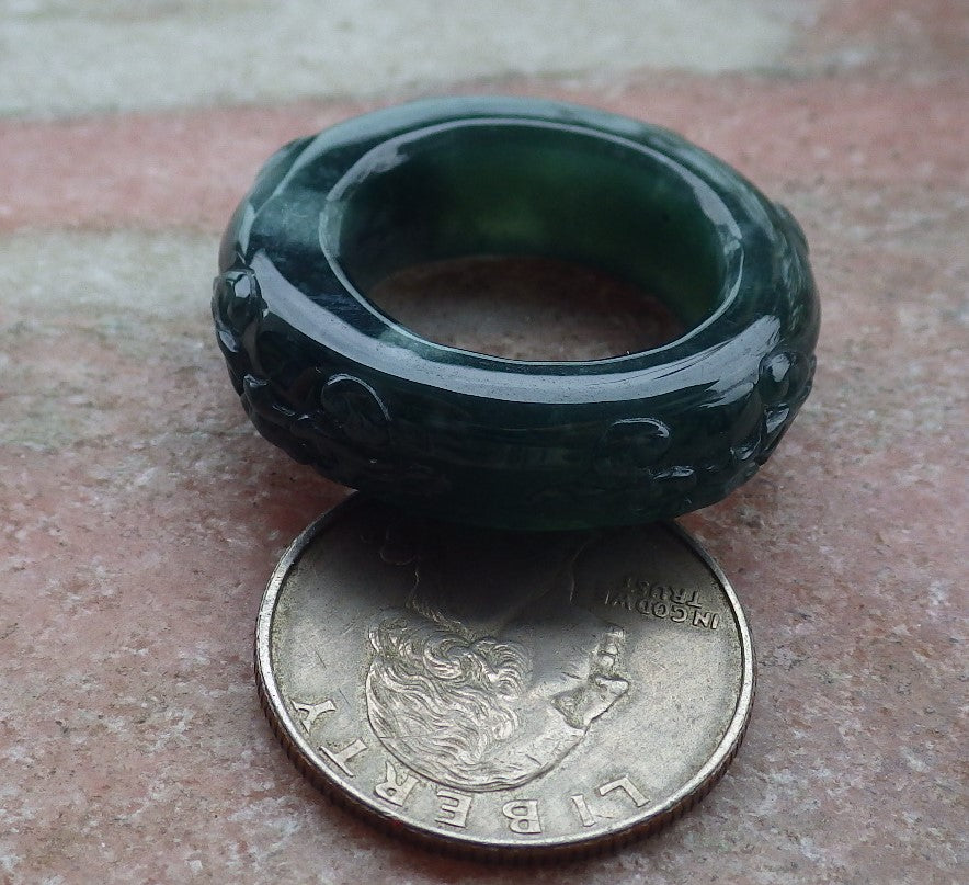Certified Icy Green Burma 100% Natural A JADE Jadeite Dragon RING USA. 10.25 戒指 651283 TN