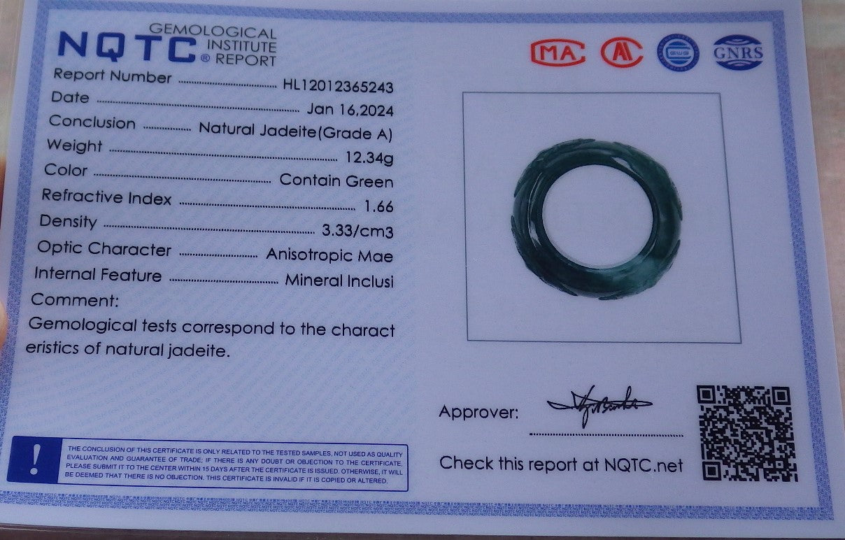 Certified Icy Green Burma 100% Natural A JADE Jadeite Dragon RING USA. 10.25 戒指 651283 TN