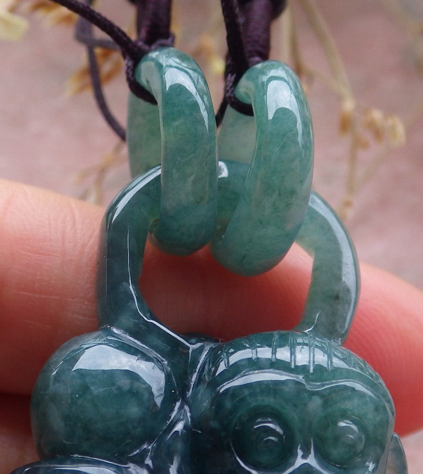 Certified Icy Green Burma 100% Natural A Jade jadeite Pendant Monkey Peach Circle W Ring 猴子 651310 TN