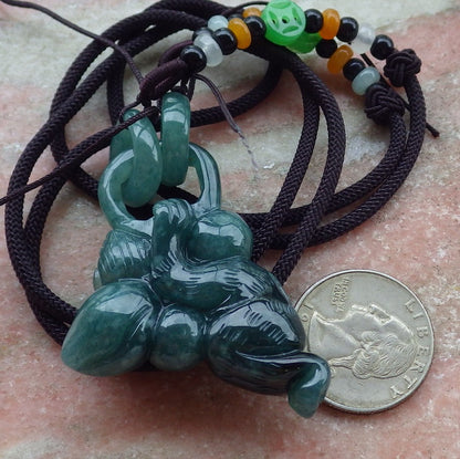 Certified Icy Green Burma 100% Natural A Jade jadeite Pendant Monkey Peach Circle W Ring 猴子 651310 TN