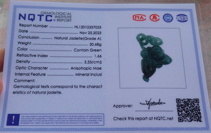 Certified Icy Green Burma 100% Natural A Jade jadeite Pendant Monkey Peach Circle W Ring 猴子 651310 TN
