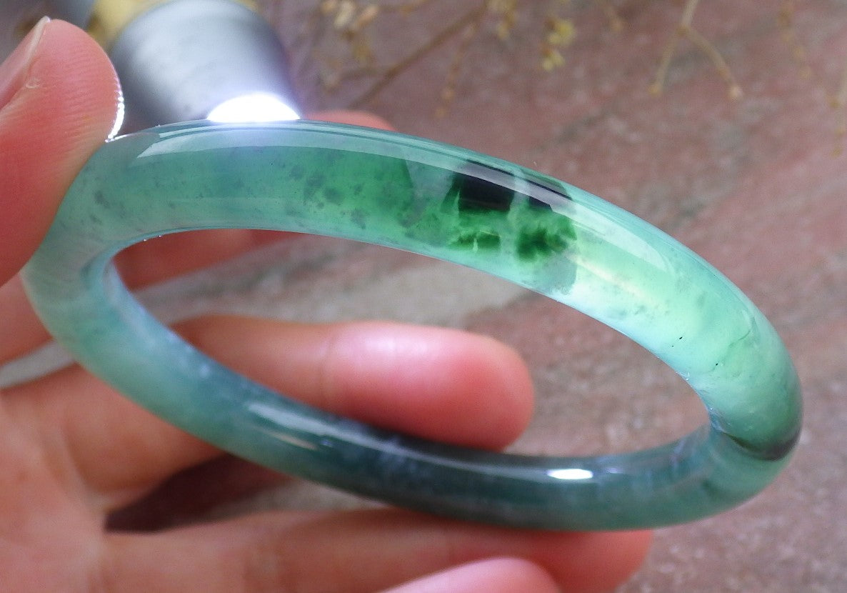 Certified Icy Green Burma 100% Natural A JADE Jadeite Circle Bangle Bracelet 56 mm 手镯 651329 TN