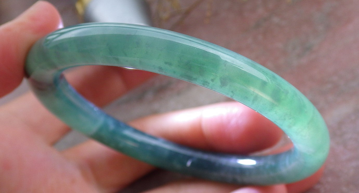 Certified Icy Green Burma 100% Natural A JADE Jadeite Circle Bangle Bracelet 56 mm 手镯 651329 TN