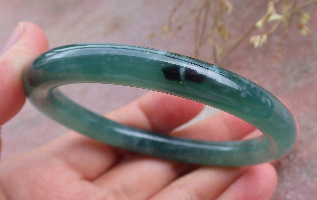 Certified Icy Green Burma 100% Natural A JADE Jadeite Circle Bangle Bracelet 56 mm 手镯 651329 TN