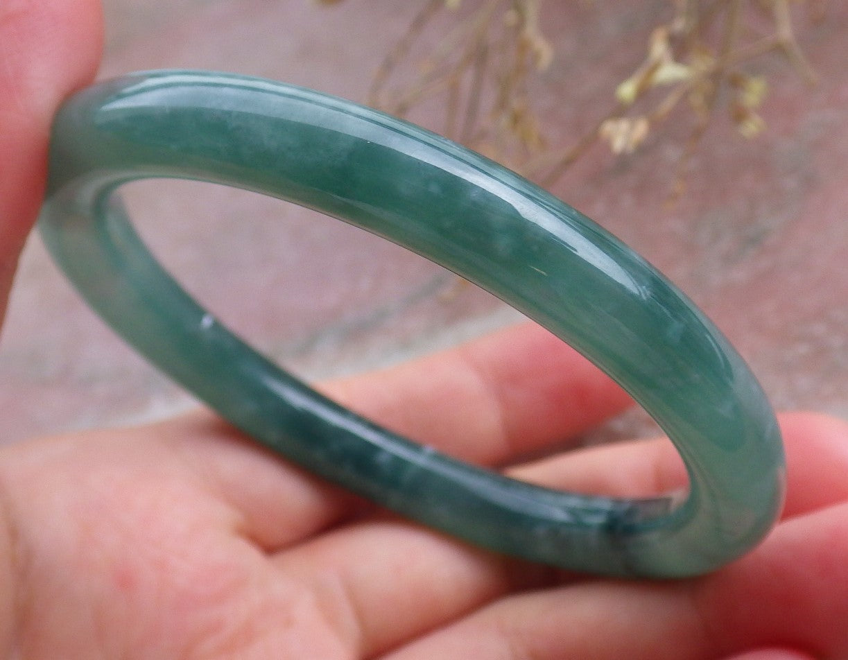 Certified Icy Green Burma 100% Natural A JADE Jadeite Circle Bangle Bracelet 56 mm 手镯 651329 TN