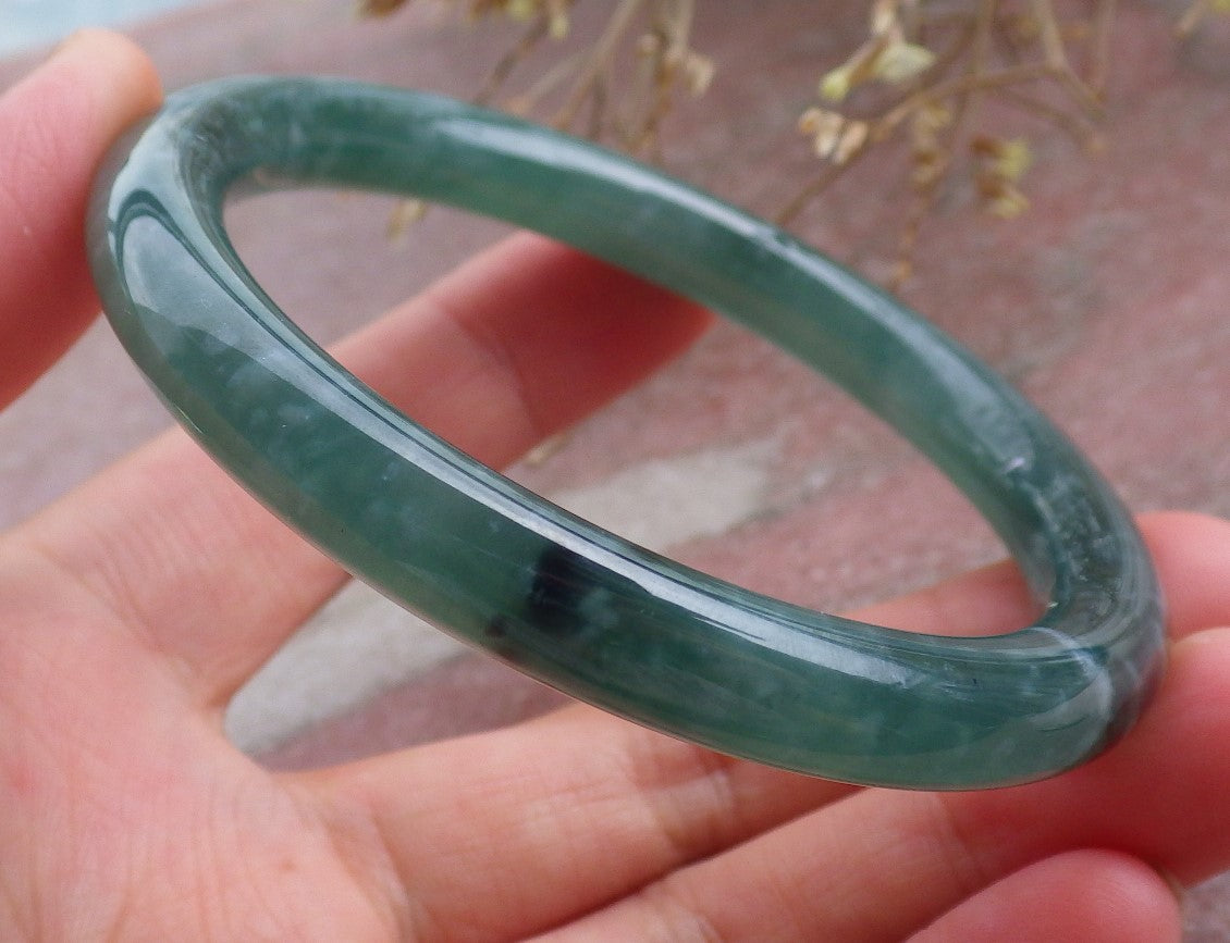 Certified Icy Green Burma 100% Natural A JADE Jadeite Circle Bangle Bracelet 56 mm 手镯 651329 TN