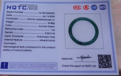 Certified Icy Green Burma 100% Natural A JADE Jadeite Circle Bangle Bracelet 56 mm 手镯 651329 TN