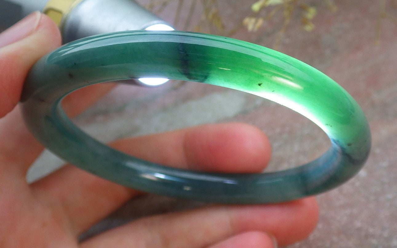 Certified Icy Green Burma 100% Natural A JADE Jadeite Circle Bangle Bracelet 56 mm 手镯 651341 TN