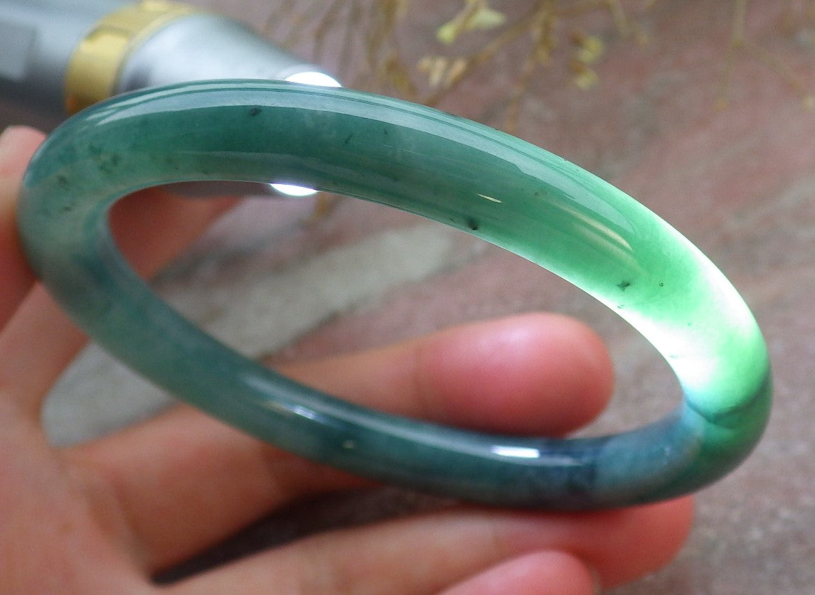 Certified Icy Green Burma 100% Natural A JADE Jadeite Circle Bangle Bracelet 56 mm 手镯 651341 TN