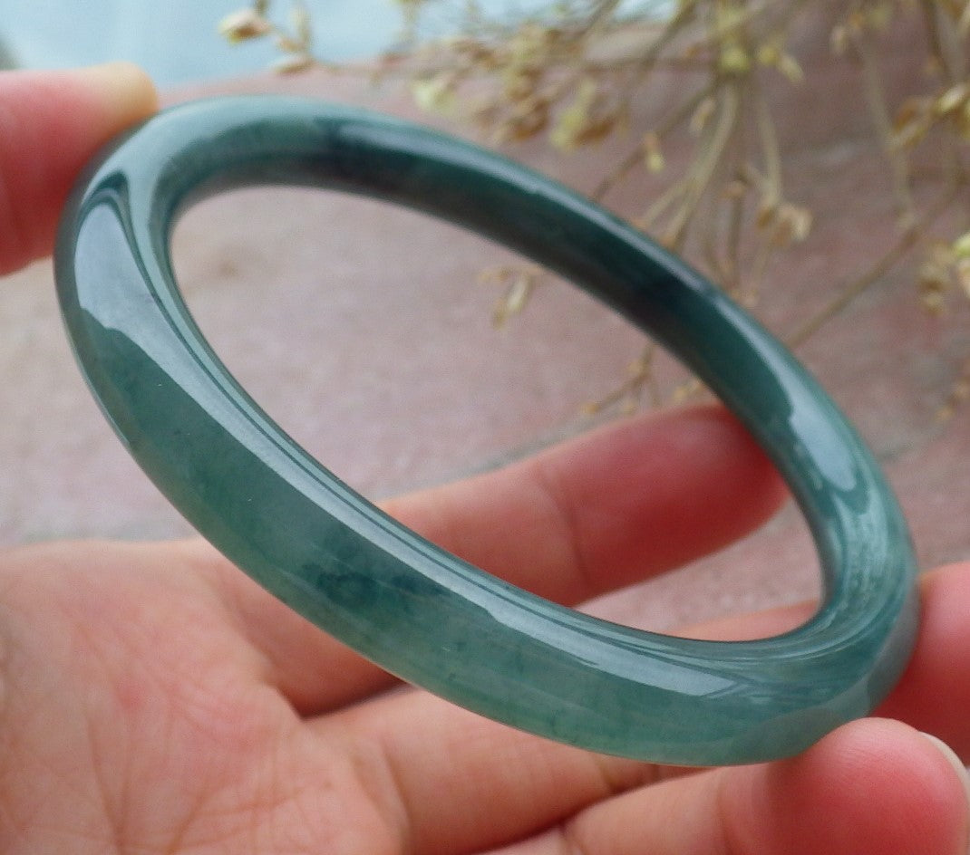 Certified Icy Green Burma 100% Natural A JADE Jadeite Circle Bangle Bracelet 56 mm 手镯 651341 TN