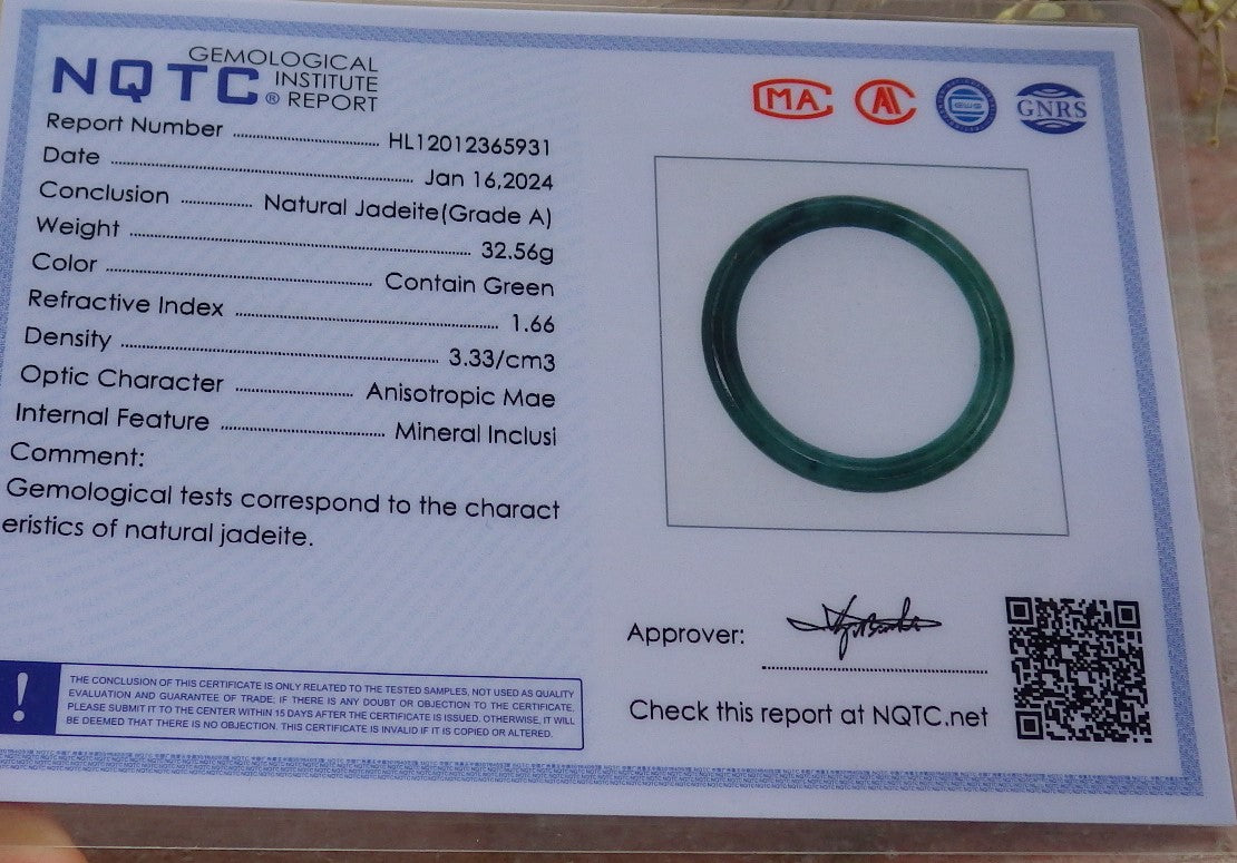 Certified Icy Green Burma 100% Natural A JADE Jadeite Circle Bangle Bracelet 56 mm 手镯 651341 TN
