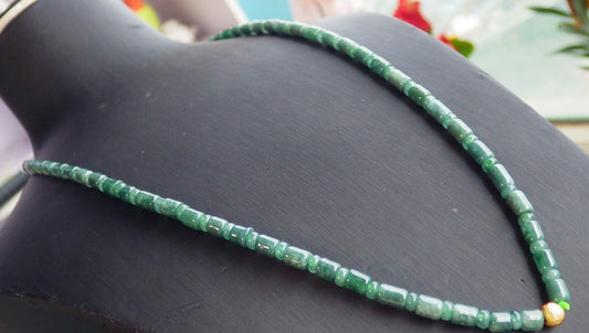Certified Green Burma 100% Natural A JADE Jadeite bead Beads Circle Bamboo Necklace 24 inches 项链 651395 TN