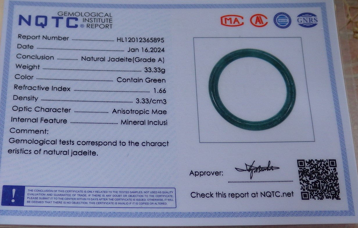 Certified Icy Green Burma 100% Natural A JADE Jadeite Circle Bangle Bracelet 56 mm 手镯 651403 TN