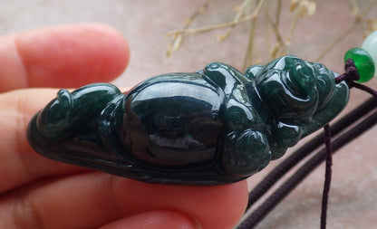 Certified Icy Green Burma 100% Natural A Jade jadeite pendant Happy Buddha God Necklace 开心佛 651414 TN