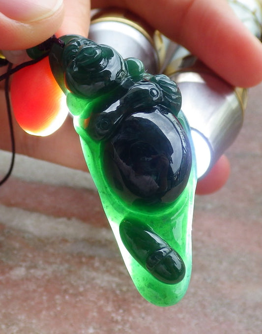 Certified Icy Green Burma 100% Natural A Jade jadeite pendant Happy Buddha God Necklace 开心佛 651414 TN