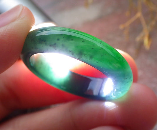 Certified Icy Green Burma 100% Natural A JADE Jadeite Circle RING USA. 11.5 戒指 651443 TN