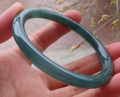 Certified Icy Green Burma 100% Natural A JADE Jadeite Circle Bangle Bracelet 57 mm 手镯 651452 TN