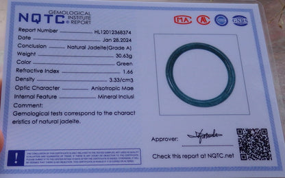 Certified Green Burma 100% Natural A JADE Jadeite Circle Bangle Bracelet 56 mm 手镯 651505 TN
