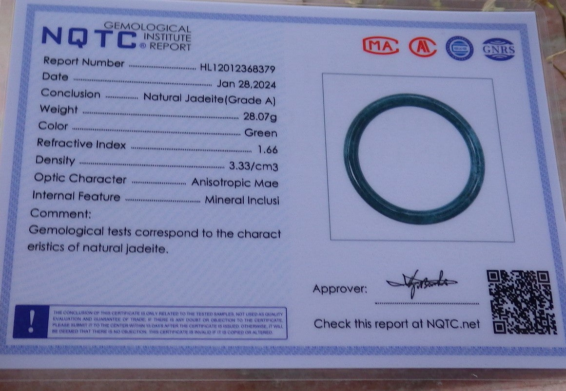 Certified Green Burma 100% Natural A JADE Jadeite Circle Bangle Bracelet 56 mm 手镯 651513 TN