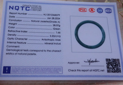 Certified Green Burma 100% Natural A JADE Jadeite Circle Bangle Bracelet 56 mm 手镯 651513 TN