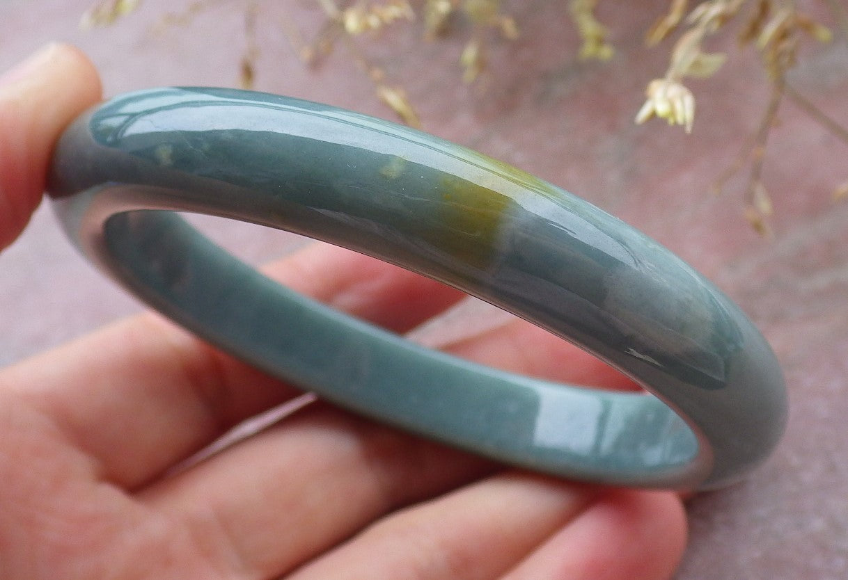 Certified Green Yellow Burma 100% Natural A JADE Jadeite Bangle Bracelet 57 mm 手镯 651529 TN