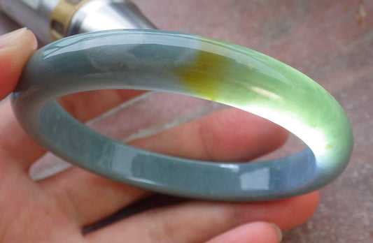 Certified Green Yellow Burma 100% Natural A JADE Jadeite Bangle Bracelet 57 mm 手镯 651529 TN