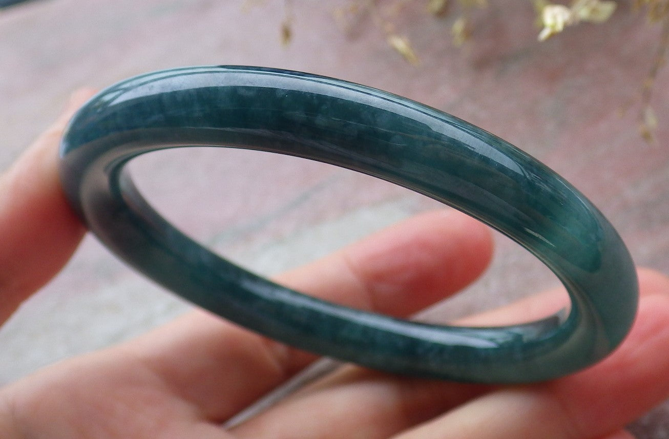 Certified Icy Green Burma 100% Natural A JADE Jadeite Circle Bangle Bracelet 56 mm 手镯 651549 TN