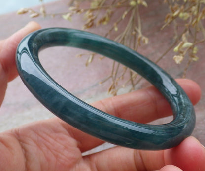 Certified Icy Green Burma 100% Natural A JADE Jadeite Circle Bangle Bracelet 56 mm 手镯 651549 TN