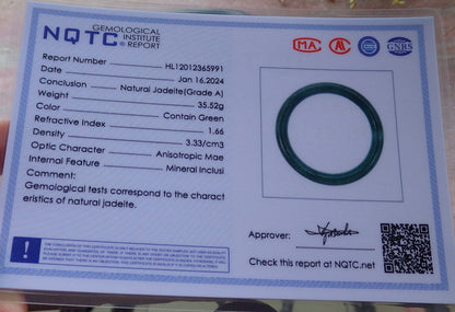 Certified Icy Green Burma 100% Natural A JADE Jadeite Circle Bangle Bracelet 56 mm 手镯 651549 TN